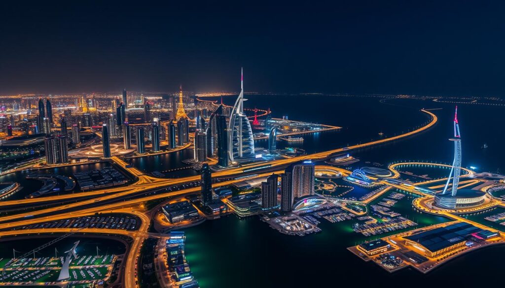 Aerial view of Abu Dhabi skyline and Yas Island during Formula 1 weekend 2025 Aerial view of Abu Dhabi skyline and Yas Island during Formula 1 weekend 2025