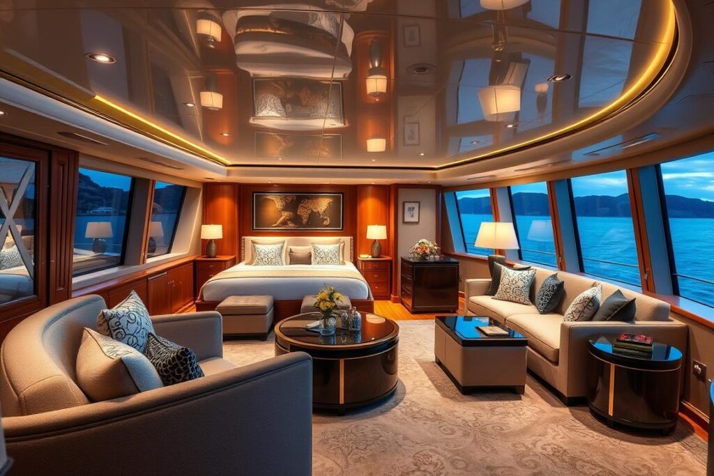 Interior of luxury yacht cabin available for overnight stays during Abu Dhabi Formula 1 2025 Interior of luxury yacht cabin available for overnight stays during Abu Dhabi Formula 1 2025
