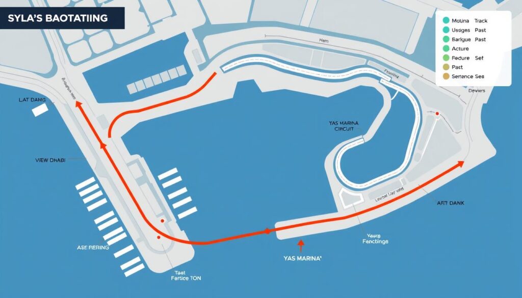 Map of Yas Marina Circuit showing prime yacht berthing locations for watching Formula 1 in Abu Dhabi 2025 Map of Yas Marina Circuit showing prime yacht berthing locations for watching Formula 1 in Abu Dhabi 2025