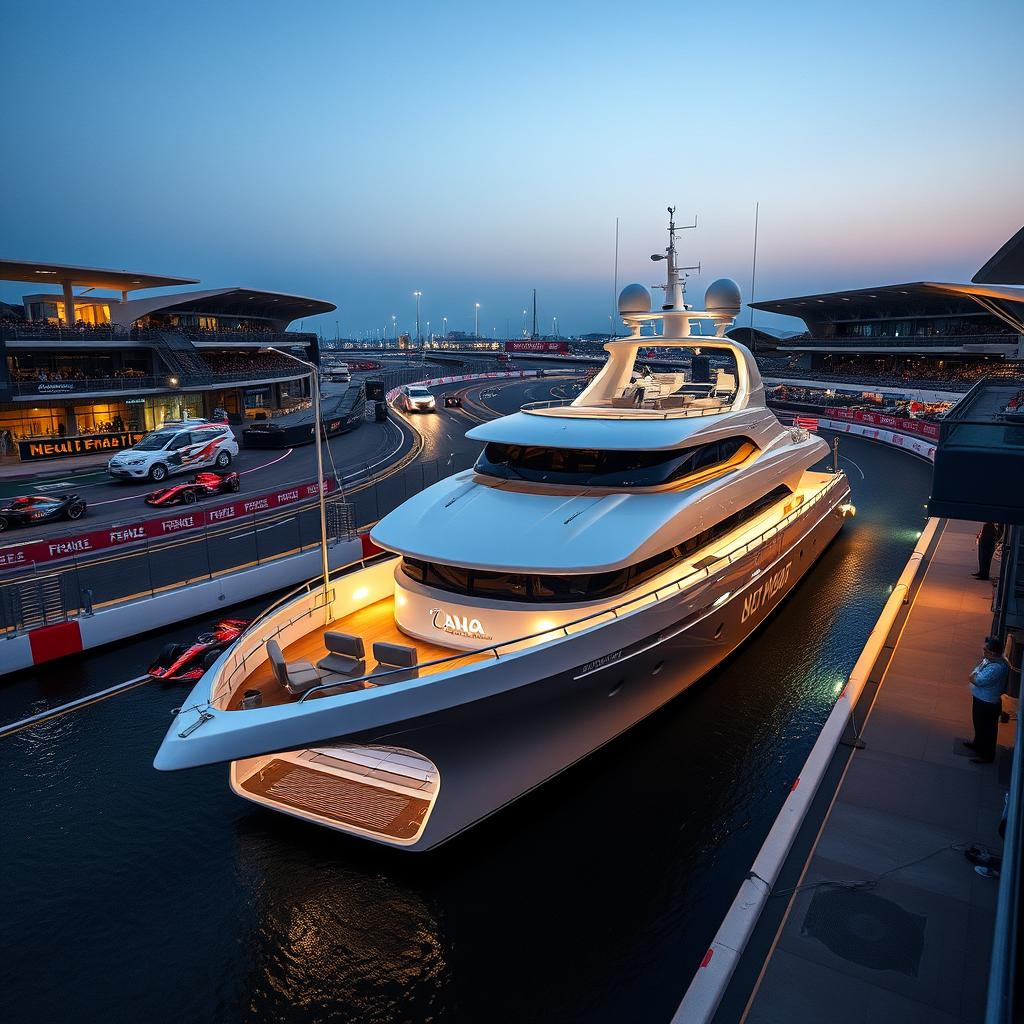 Trackside yacht berth with direct view of Formula 1 cars racing in Abu Dhabi 2025 Trackside yacht berth with direct view of Formula 1 cars racing in Abu Dhabi 2025